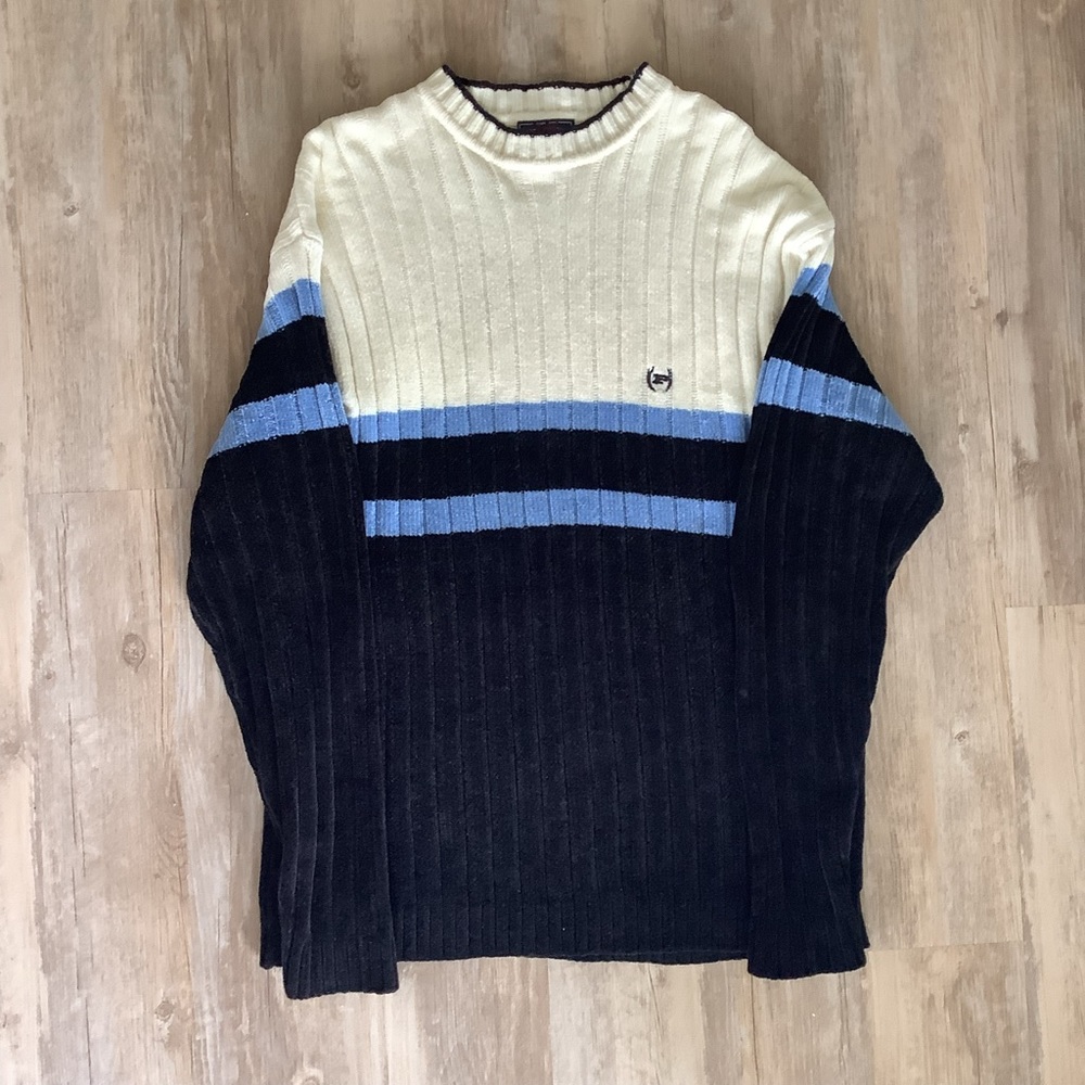 Vintage Phat Farm Sweater Cozy Warm Korea Color Block XL White Blue Black